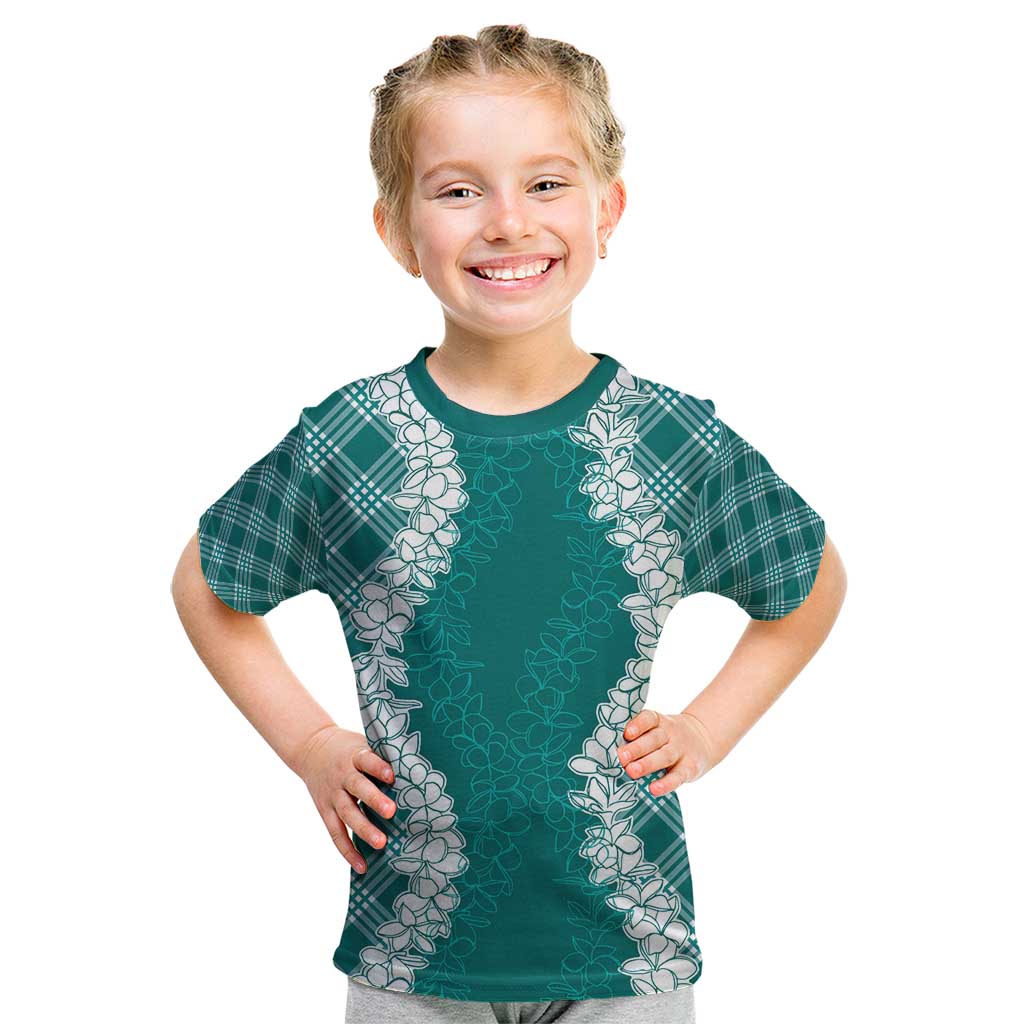 Hawaii Aloha Plumeria Lei Teal Palaka Kid T Shirt - Polynesian Pride