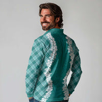 Hawaii Aloha Plumeria Lei Teal Palaka Long Sleeve Polo Shirt - Polynesian Pride