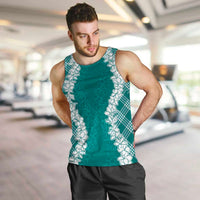 Hawaii Aloha Plumeria Lei Teal Palaka Men Tank Top - Polynesian Pride