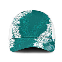 Hawaii Aloha Plumeria Lei Teal Palaka Mesh Trucker Cap - Polynesian Pride