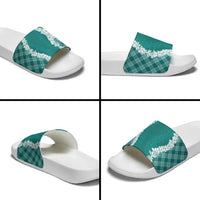 Hawaii Aloha Plumeria Lei Teal Palaka Slide Sandals - Polynesian Pride