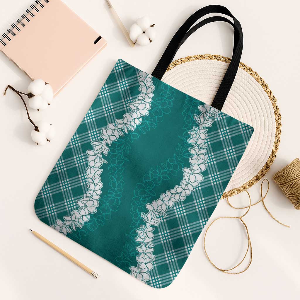 Hawaii Aloha Plumeria Lei Teal Palaka Tote Bag LT7 Black Strap One Size Teal - Polynesian Pride