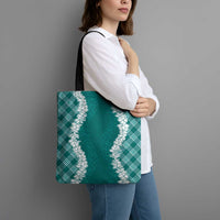 Hawaii Aloha Plumeria Lei Teal Palaka Tote Bag LT7 - Polynesian Pride