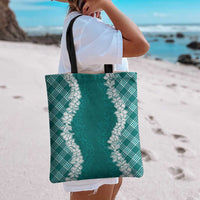 Hawaii Aloha Plumeria Lei Teal Palaka Tote Bag LT7 - Polynesian Pride