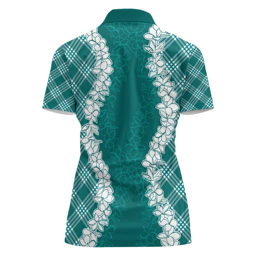 Hawaii Aloha Plumeria Lei Teal Palaka Women Polo Shirt - Polynesian Pride