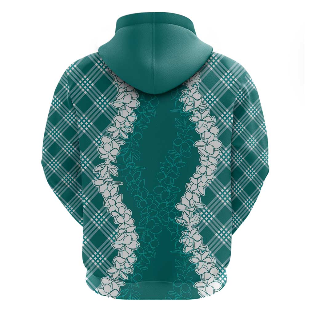 Hawaii Aloha Plumeria Lei Teal Palaka Zip Hoodie - Polynesian Pride