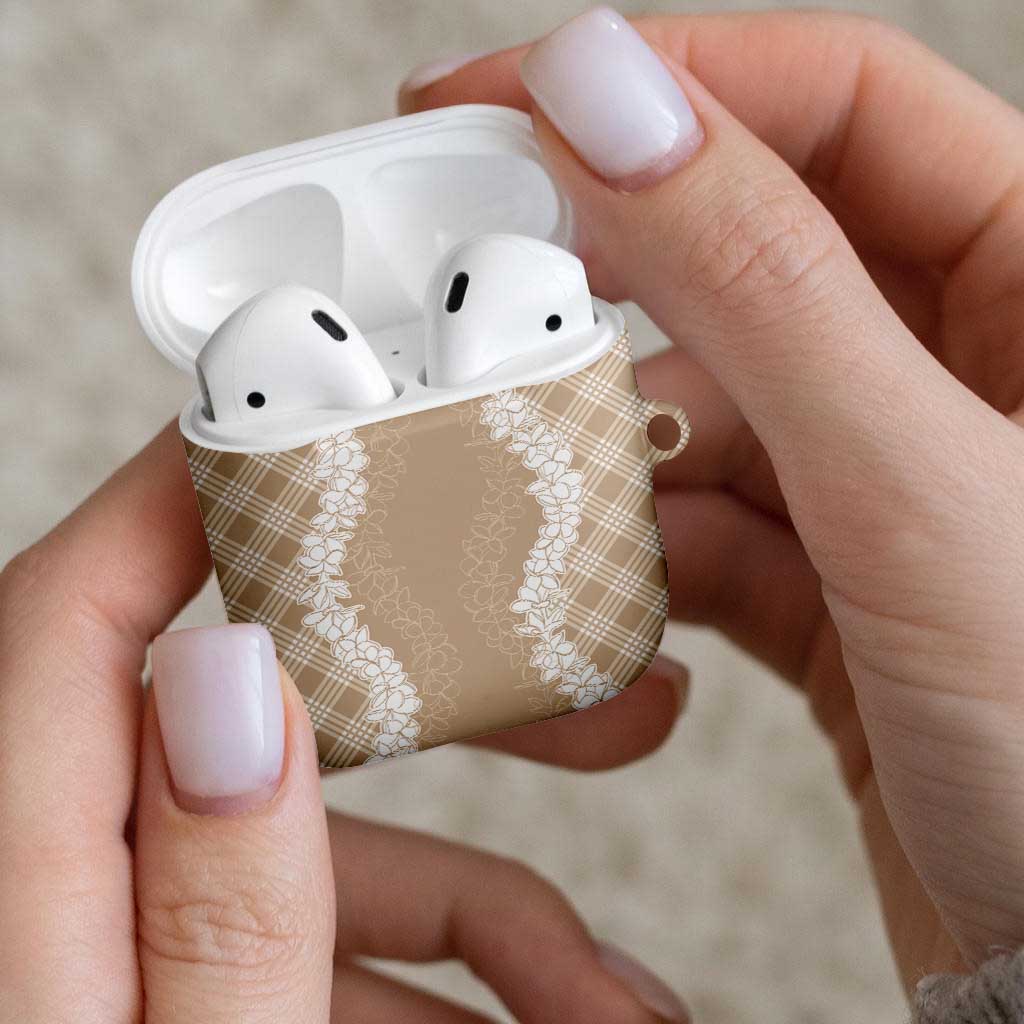 Hawaii Aloha Plumeria Lei Beige Palaka AirPods Case - Polynesian Pride