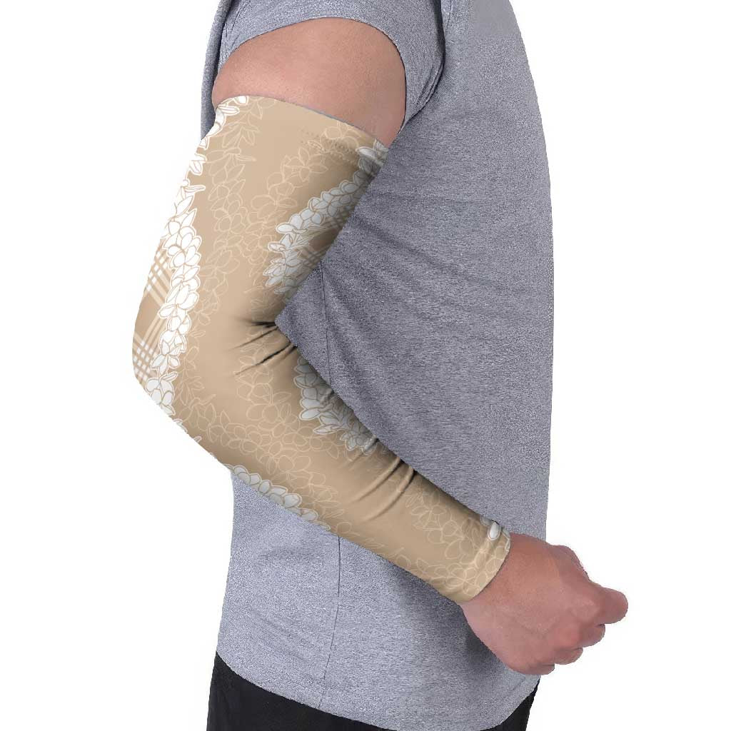 Hawaii Aloha Plumeria Lei Beige Palaka Arm Sleeves - Polynesian Pride