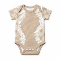Hawaii Aloha Plumeria Lei Beige Palaka Baby Onesie
