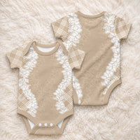 Hawaii Aloha Plumeria Lei Beige Palaka Baby Onesie