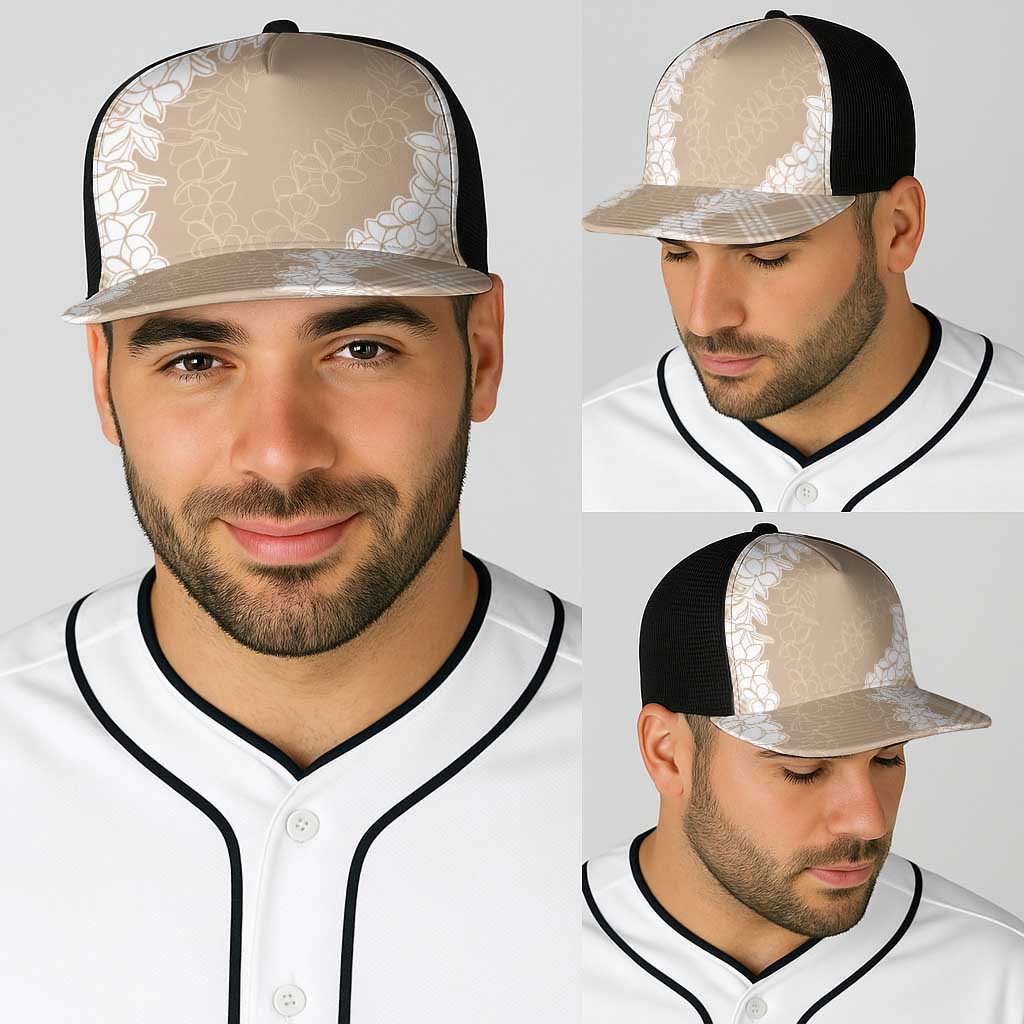 Hawaii Aloha Plumeria Lei Beige Palaka Baseball Net Cap - Polynesian Pride