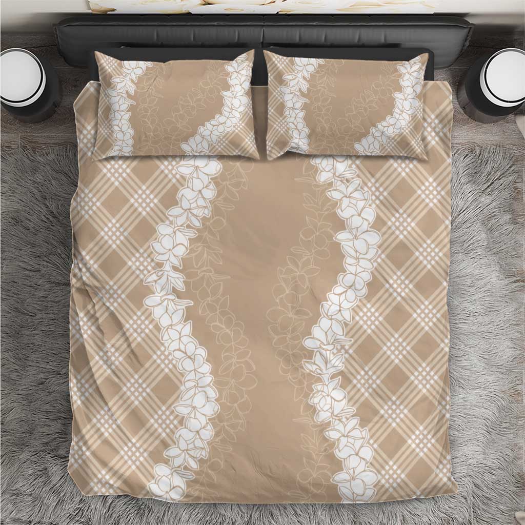 Hawaii Aloha Plumeria Lei Beige Palaka Bedding Set - Polynesian Pride