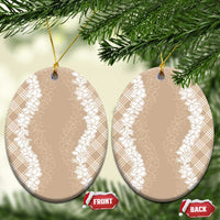 Hawaii Aloha Plumeria Lei Beige Palaka Ceramic Ornament LT7 Oval Beige - Polynesian Pride