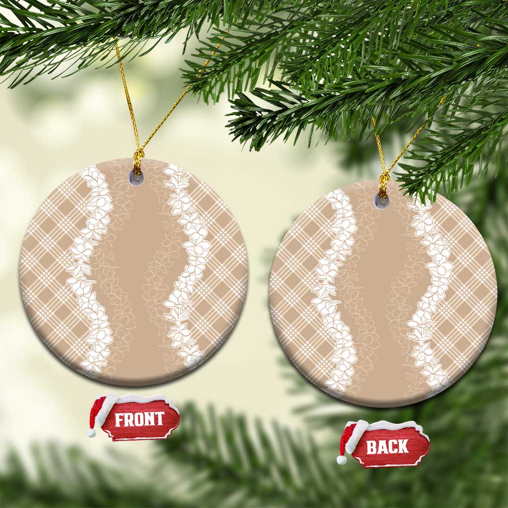 Hawaii Aloha Plumeria Lei Beige Palaka Ceramic Ornament LT7 Circle Beige - Polynesian Pride