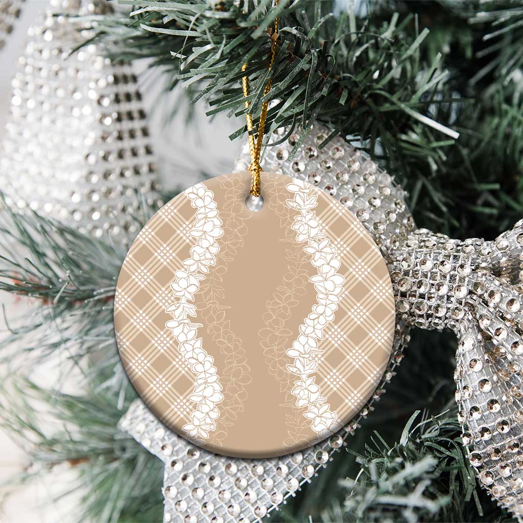 Hawaii Aloha Plumeria Lei Beige Palaka Ceramic Ornament LT7 - Polynesian Pride