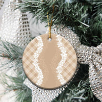 Hawaii Aloha Plumeria Lei Beige Palaka Ceramic Ornament LT7 - Polynesian Pride