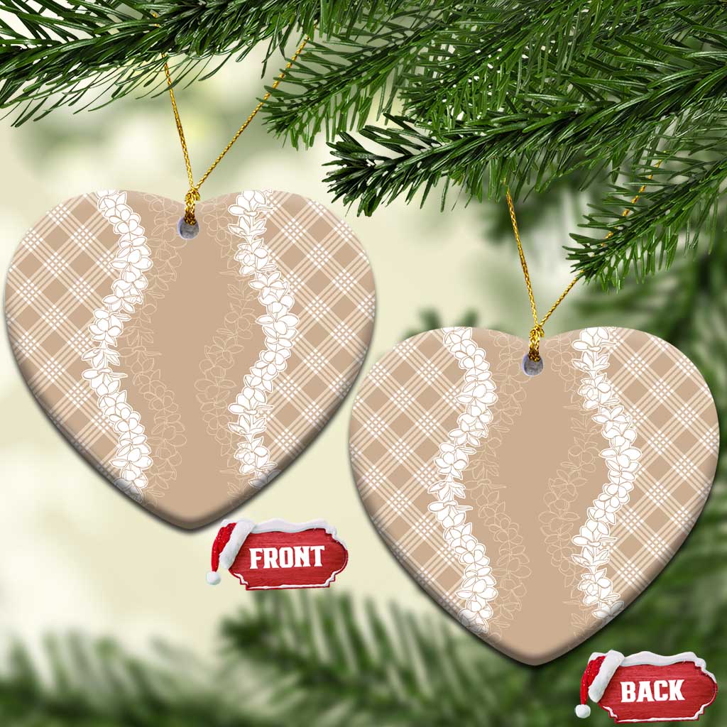 Hawaii Aloha Plumeria Lei Beige Palaka Ceramic Ornament LT7 Heart Beige - Polynesian Pride