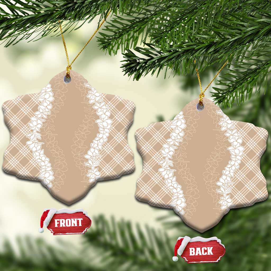Hawaii Aloha Plumeria Lei Beige Palaka Ceramic Ornament LT7 Snow Flake Beige - Polynesian Pride