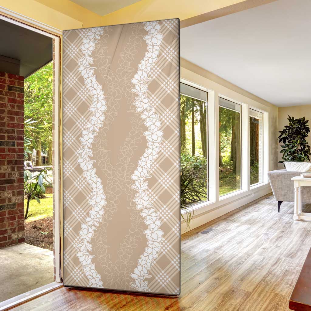 Hawaii Aloha Plumeria Lei Beige Palaka Door Cover - Polynesian Pride