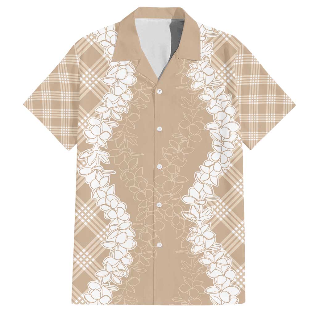 Hawaii Aloha Plumeria Lei Beige Palaka Family Matching Long Sleeve Bodycon Dress and Hawaiian Shirt LT7 Dad's Shirt - Short Sleeve Beige - Polynesian Pride