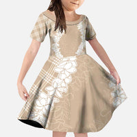 Hawaii Aloha Plumeria Lei Beige Palaka Family Matching Mermaid Dress and Hawaiian Shirt LT7 Daughter's Dress Beige - Polynesian Pride