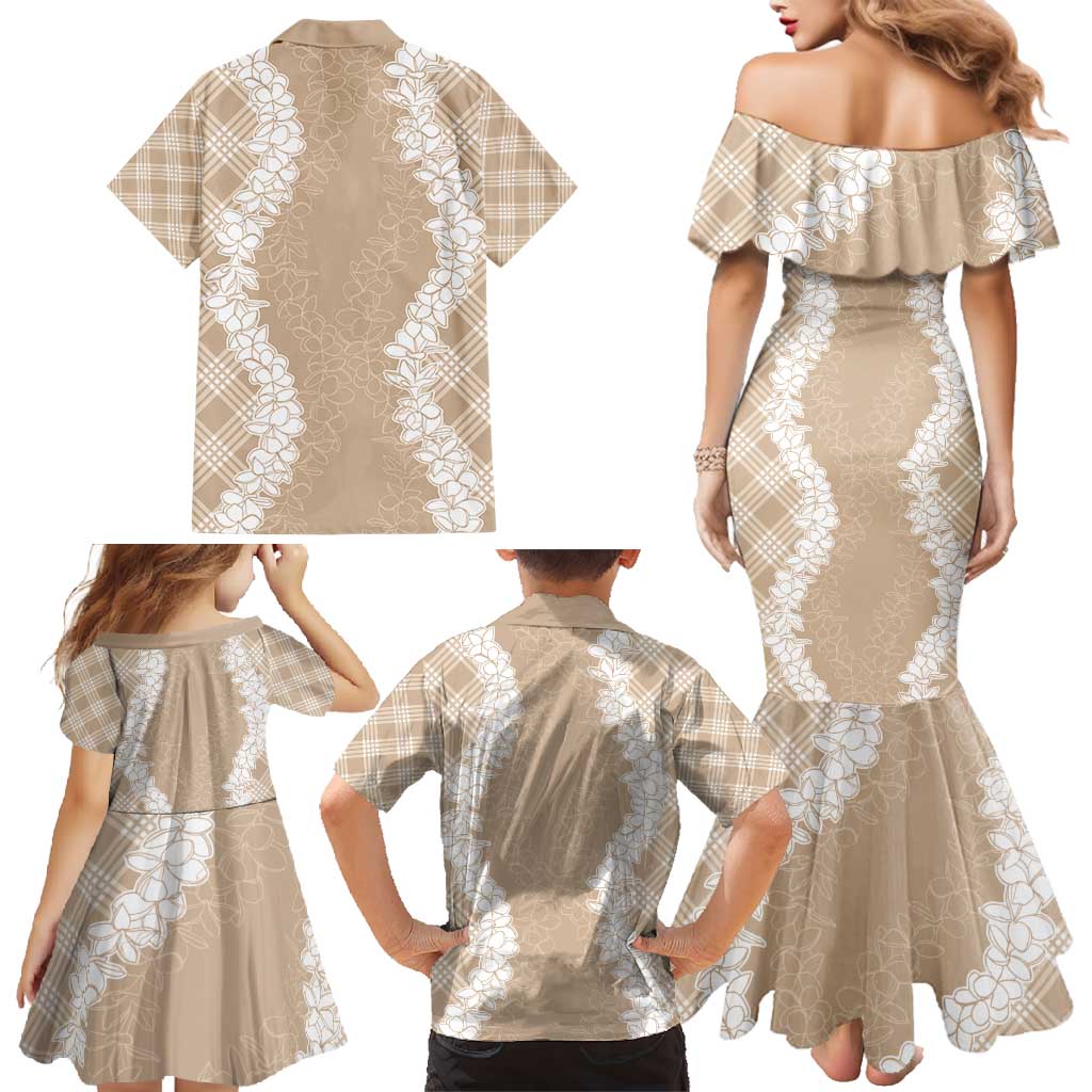 Hawaii Aloha Plumeria Lei Beige Palaka Family Matching Mermaid Dress and Hawaiian Shirt LT7 - Polynesian Pride