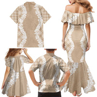 Hawaii Aloha Plumeria Lei Beige Palaka Family Matching Mermaid Dress and Hawaiian Shirt LT7 - Polynesian Pride