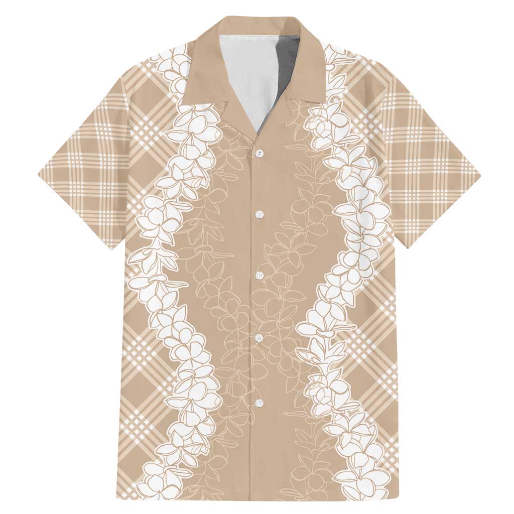 Hawaii Aloha Plumeria Lei Beige Palaka Family Matching Mermaid Dress and Hawaiian Shirt LT7 Dad's Shirt - Short Sleeve Beige - Polynesian Pride