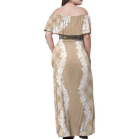 Hawaii Aloha Plumeria Lei Beige Palaka Family Matching Off Shoulder Maxi Dress and Hawaiian Shirt LT7 - Polynesian Pride