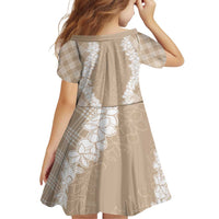 Hawaii Aloha Plumeria Lei Beige Palaka Family Matching Off Shoulder Short Dress and Hawaiian Shirt LT7 - Polynesian Pride