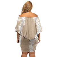 Hawaii Aloha Plumeria Lei Beige Palaka Family Matching Off Shoulder Short Dress and Hawaiian Shirt LT7 - Polynesian Pride