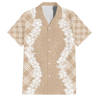 Hawaii Aloha Plumeria Lei Beige Palaka Family Matching Short Sleeve Bodycon Dress and Hawaiian Shirt LT7 Dad's Shirt - Short Sleeve Beige - Polynesian Pride