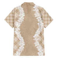 Hawaii Aloha Plumeria Lei Beige Palaka Family Matching Short Sleeve Bodycon Dress and Hawaiian Shirt LT7 - Polynesian Pride