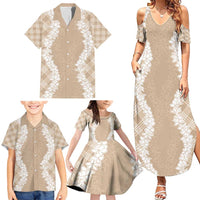 Hawaii Aloha Plumeria Lei Beige Palaka Family Matching Summer Maxi Dress and Hawaiian Shirt LT7 - Polynesian Pride