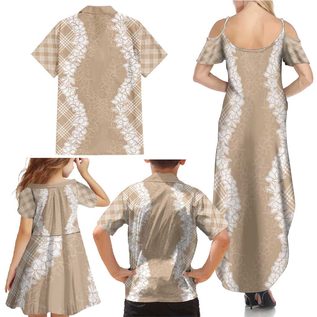Hawaii Aloha Plumeria Lei Beige Palaka Family Matching Summer Maxi Dress and Hawaiian Shirt LT7 - Polynesian Pride