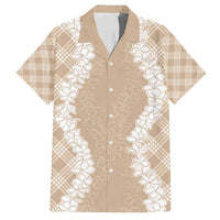 Hawaii Aloha Plumeria Lei Beige Palaka Family Matching Summer Maxi Dress and Hawaiian Shirt LT7 Dad's Shirt - Short Sleeve Beige - Polynesian Pride