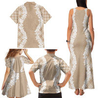 Hawaii Aloha Plumeria Lei Beige Palaka Family Matching Tank Maxi Dress and Hawaiian Shirt LT7 - Polynesian Pride