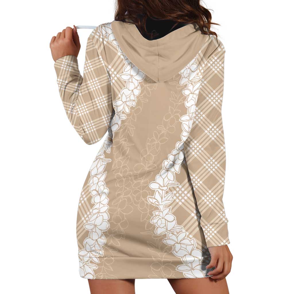 Hawaii Aloha Plumeria Lei Beige Palaka Hoodie Dress - Polynesian Pride