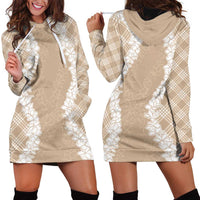 Hawaii Aloha Plumeria Lei Beige Palaka Hoodie Dress - Polynesian Pride