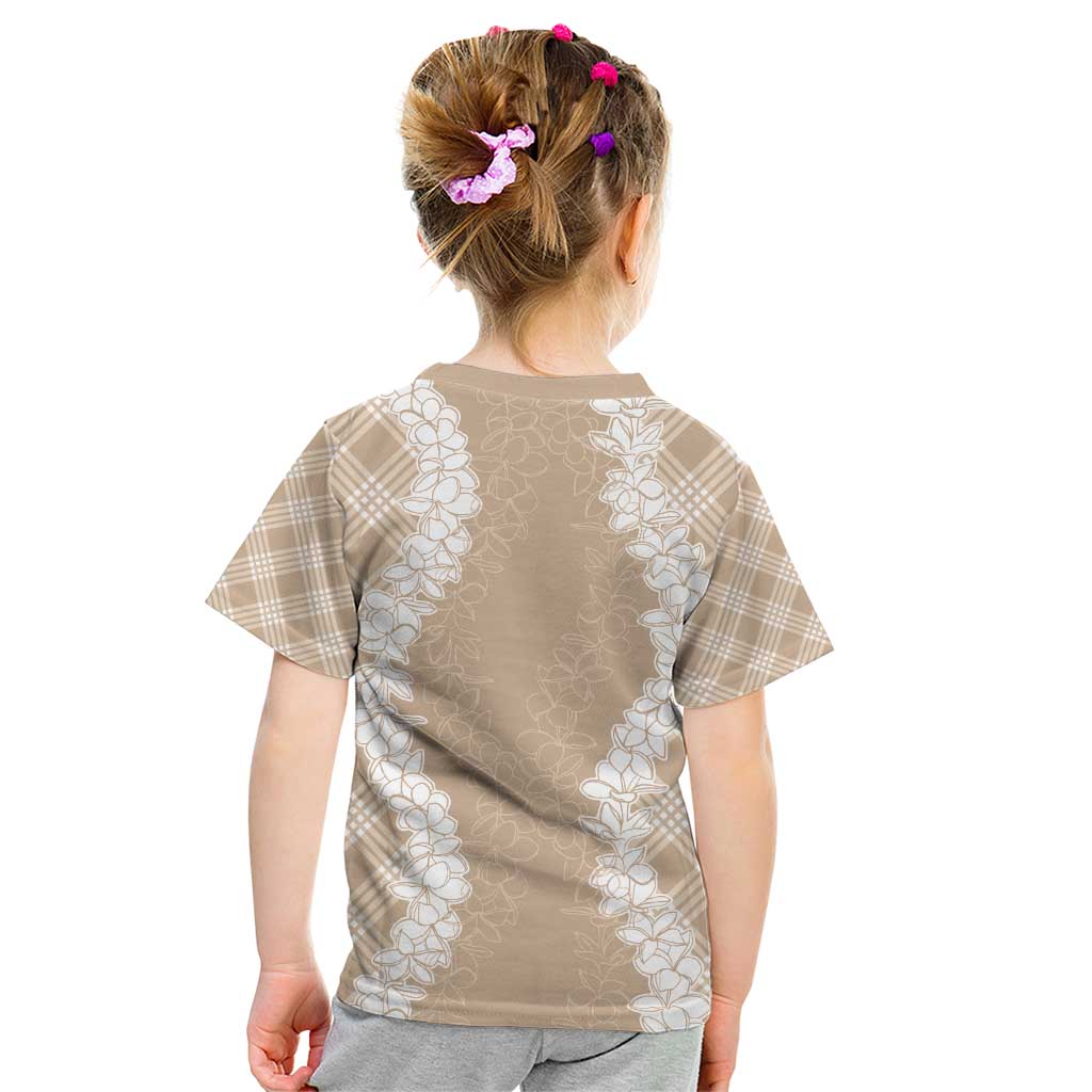 Hawaii Aloha Plumeria Lei Beige Palaka Kid T Shirt - Polynesian Pride