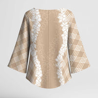 Hawaii Aloha Plumeria Lei Beige Palaka Kimono Sleeve Blouse - Polynesian Pride