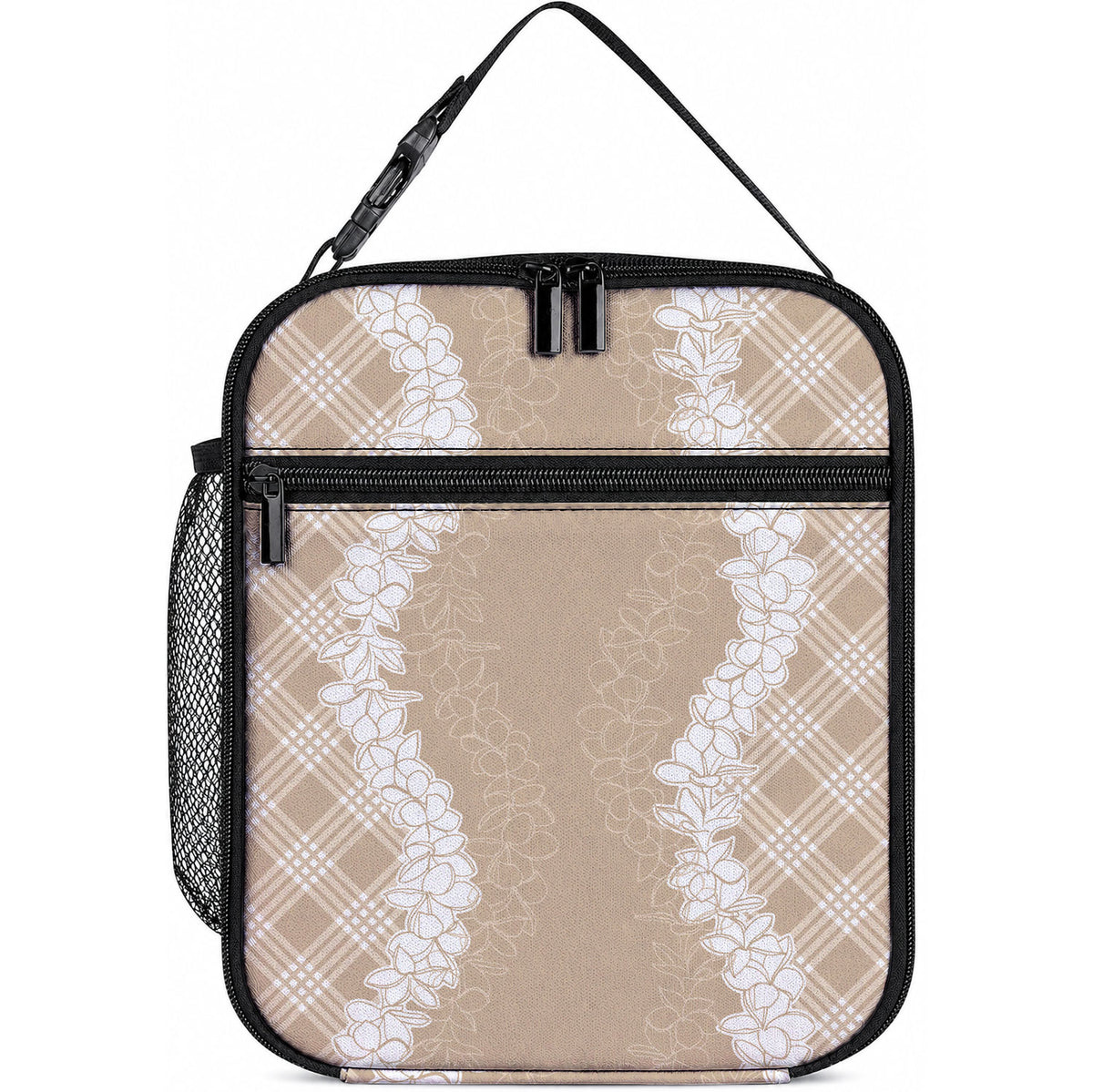 Hawaii Aloha Plumeria Lei Beige Palaka Lunch Bag