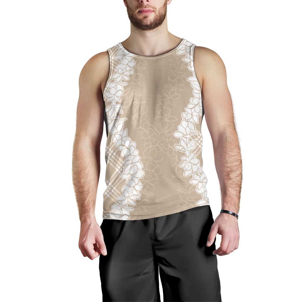 Hawaii Aloha Plumeria Lei Beige Palaka Men Tank Top - Polynesian Pride
