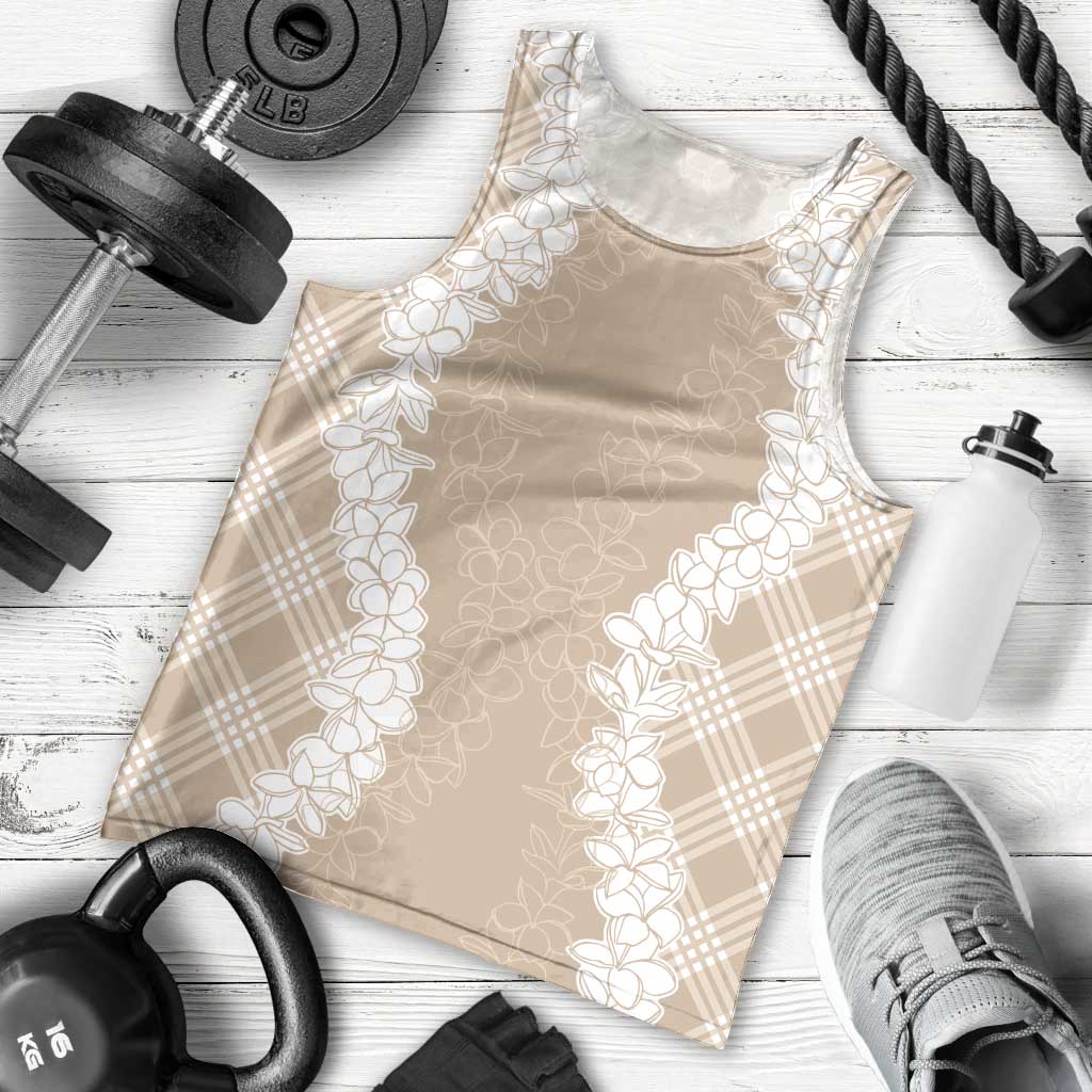 Hawaii Aloha Plumeria Lei Beige Palaka Men Tank Top - Polynesian Pride