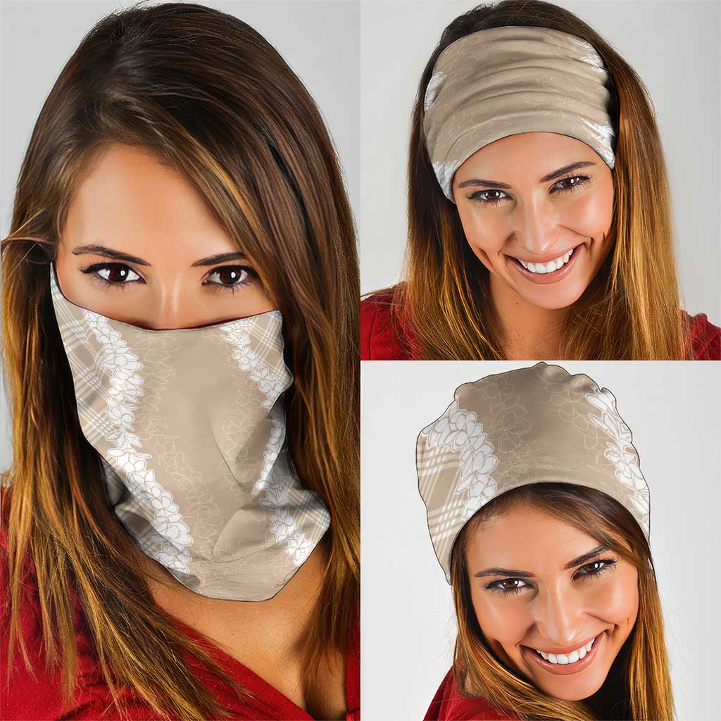 Hawaii Aloha Plumeria Lei Beige Palaka Neck Gaiter - Polynesian Pride