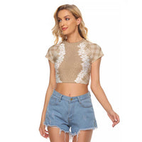 Hawaii Aloha Plumeria Lei Beige Palaka Raglan Cropped T Shirt - Polynesian Pride
