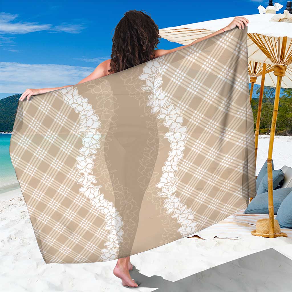 Hawaii Aloha Plumeria Lei Beige Palaka Sarong LT7 One Size 44 x 66 inches Beige - Polynesian Pride