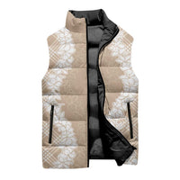 Hawaii Aloha Plumeria Lei Beige Palaka Sleeveless Puffer Jacket LT7 - Polynesian Pride