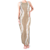 Hawaii Aloha Plumeria Lei Beige Palaka Tank Maxi Dress - Polynesian Pride