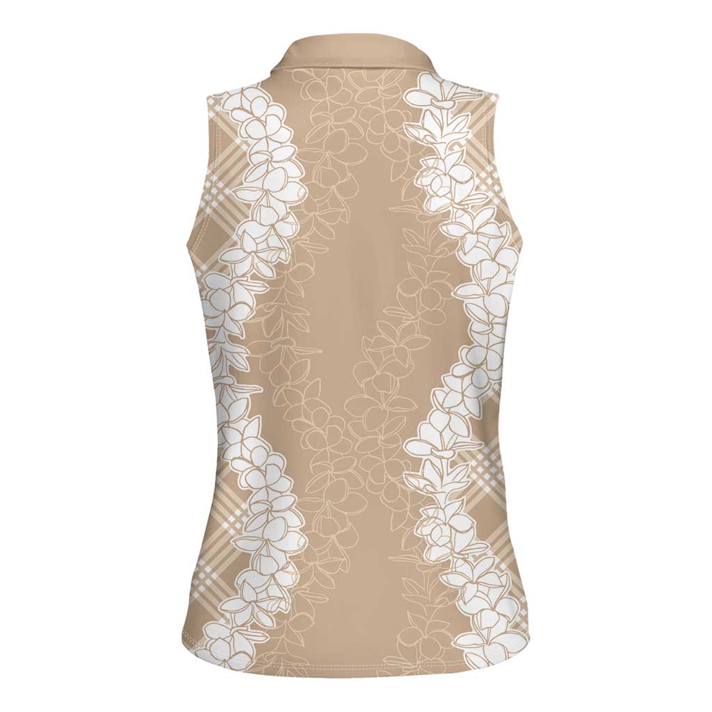 Hawaii Aloha Plumeria Lei Beige Palaka Women Sleeveless Polo Shirt LT7 - Polynesian Pride